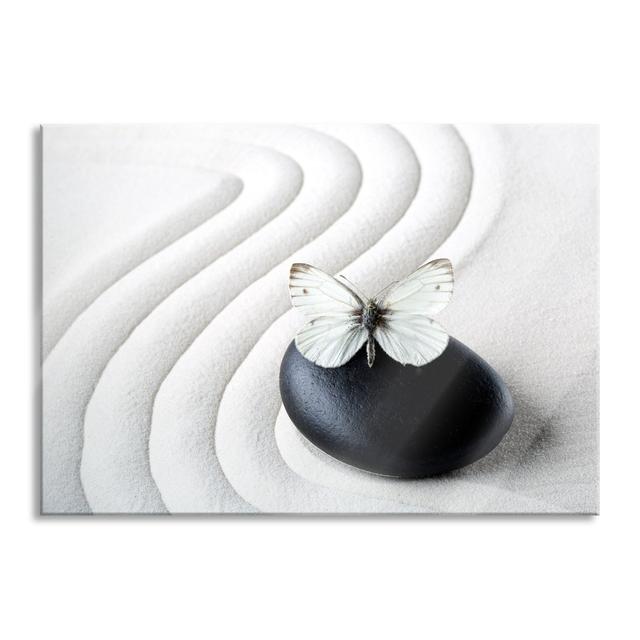 Butterfly on a Zen Stone - Unframed Graphic Art on Glass August Grove Size: 70cm H x 100cm W x 0.4cm D on Productcaster.