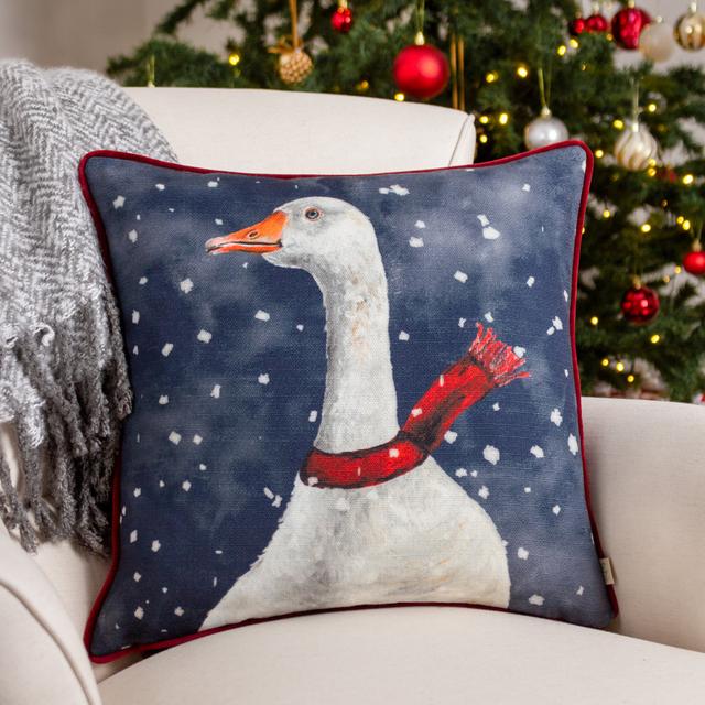 Christmas Goose Navy Square Throw Cushion Covers Evans Lichfield on Productcaster.