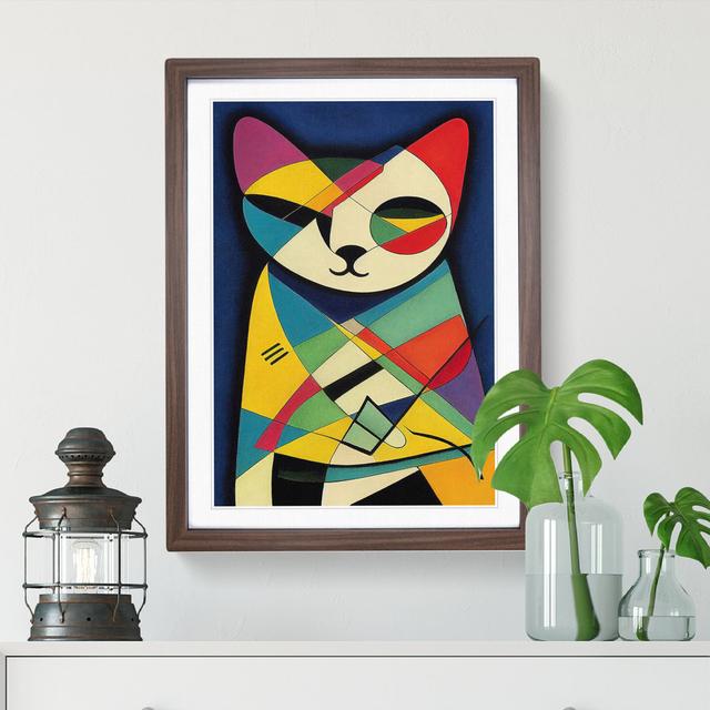 Abstract Cat No.4 - Picture Frame Graphic Art Happy Larry Size: 46cm H x 34cm W x 2cm D, Frame Colour: Walnut on Productcaster.