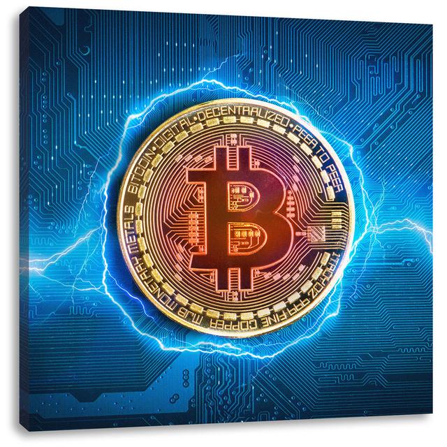 Leinwandbild Bitcoin BTC auf Motherboard ModernMoments Format: Leinwand, Größe: 40 cm H x 40 cm B x 2 cm T on Productcaster.