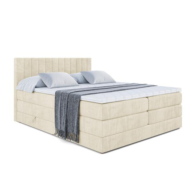 Boxspringbett mit Bettkasten und Topper ALTDECOR Farbe: Cremefarben, Größe: 120 cm B x 200 cm T on Productcaster.