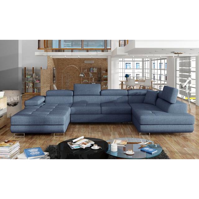 Wohnlandschaft Mcnary mit Bettfunktion Brayden Studio Polsterfarbe: Blau, Ausrichtung: Rechts ausgerichtet on Productcaster.