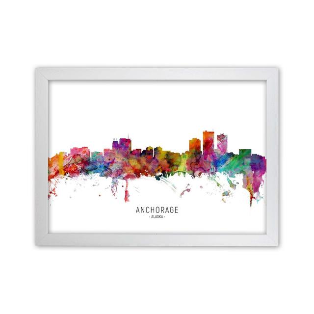 Anchorage Alaska Skyline by Michael Tompsett - Graphic Art Latitude Run Format: White Framed, Size: 64cm H x 88cm W x 3cm D on Productcaster.