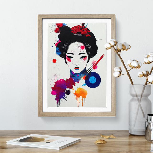 XV1022-4087X Splashed Geisha No.2 - Single Picture Frame Painting Marlow Home Co. Size: 34cm H x 25cm W x 2cm D, Frame Colour: Oak on Productcaster.