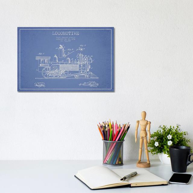 Frank C. McNally Locomotive Pattern Sketch (Light Blue) by Aged Pixel - Wrapped Canvas Art Prints Williston Forge Size: 20.32cm H x 30.48cm W x 1.9cm on Productcaster.