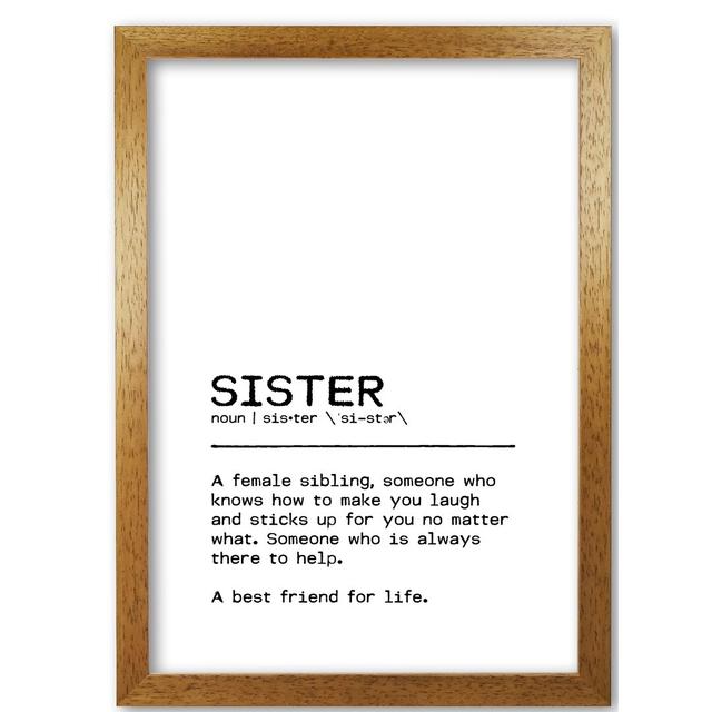 Definition Quote 'Sister Best Friend' Textual Art East Urban Home Size: 85 cm H x 60 cm W x 5 cm D, Format: Honey Oak Frame on Productcaster.