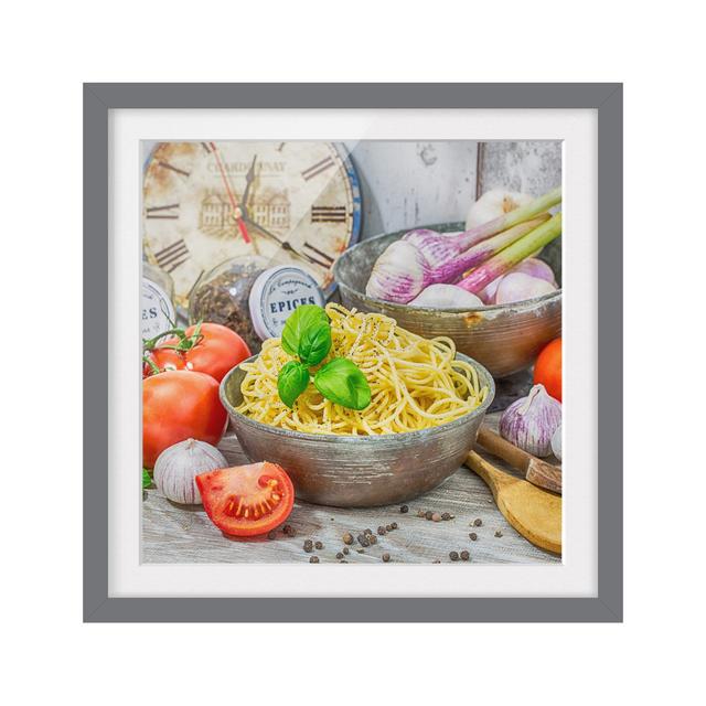 Spagetthischale Mit Basilikum - Picture Frame Graphic Art Ebern Designs Frame Option: Grey, Size: 30cm H x 30cm W x 2cm D on Productcaster.