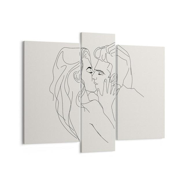 Art. Line Kiss - 3 Piece Wrapped Canvas Painting Rosalind Wheeler Size: 80cm H x 95cm W x 1.8cm D on Productcaster.