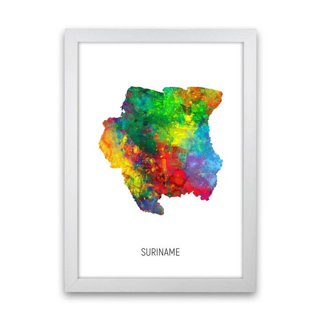 Suriname Watercolour Map by Michael Tompsett - Print Latitude Run Format: White Framed, Size: 88cm H x 64cm W x 3cm D on Productcaster.