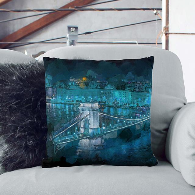 Chain Bridge in Budapest Cushion with Filling East Urban Home Size: 40cm H x 40cm W x 15cm D, Backing Colour: White on Productcaster.