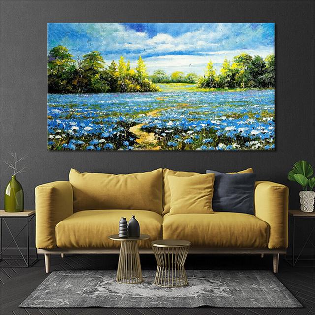 blossoming blue meadow - Wrapped Canvas Art Prints Marlow Home Co. Size: 51cm H x 75cm W on Productcaster.