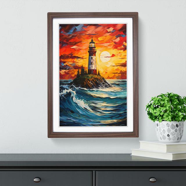 Lighthouse Expressionism - Single Picture Frame Print on Wood Breakwater Bay Format: Walnut Framed, Size: 64cm H x 46cm W x 2cm D on Productcaster.