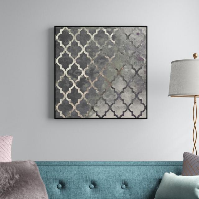 'Arabesque Silver' Graphic Art Print Rosdorf Park Format: Floater Frame, Size: 91.4cm H x 91.4cm W on Productcaster.