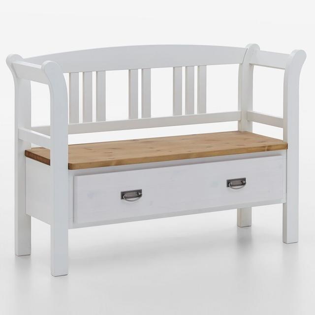 Polebridge Wooden Storage Bench August Grove Colour: White/Leach-coloured on Productcaster.