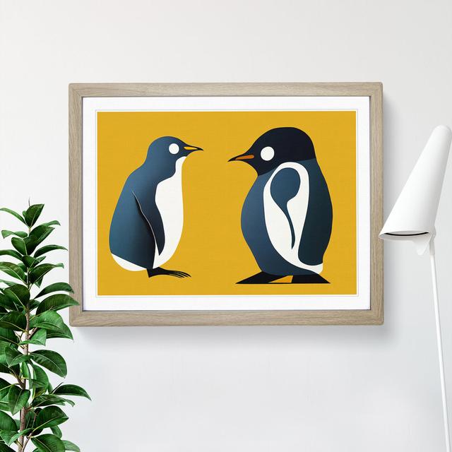 Young Penguins Abstract - Single Picture Frame Painting Marlow Home Co. Frame Colour: Oak, Size: 25cm H x 34cm W x 2cm D on Productcaster.