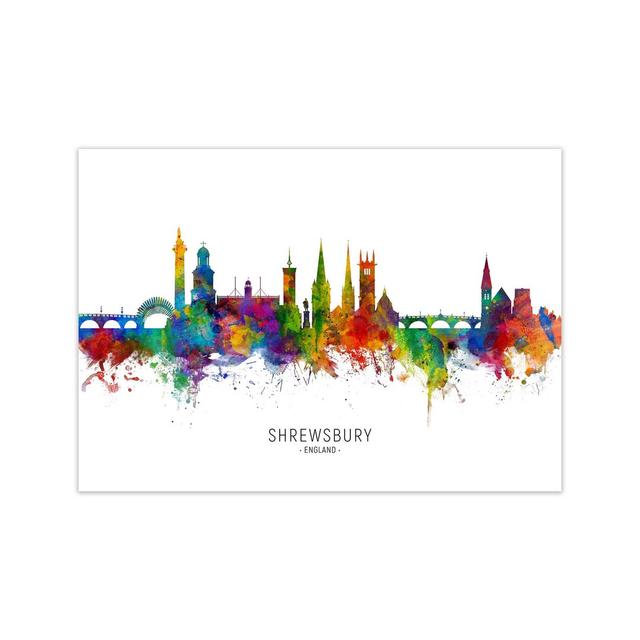 Shrewsbury England Skyline by Michael Tompsett - Graphic Art Print Ebern Designs Format: Unframed, Size: 21cm H x 30cm W x 1cm D on Productcaster.