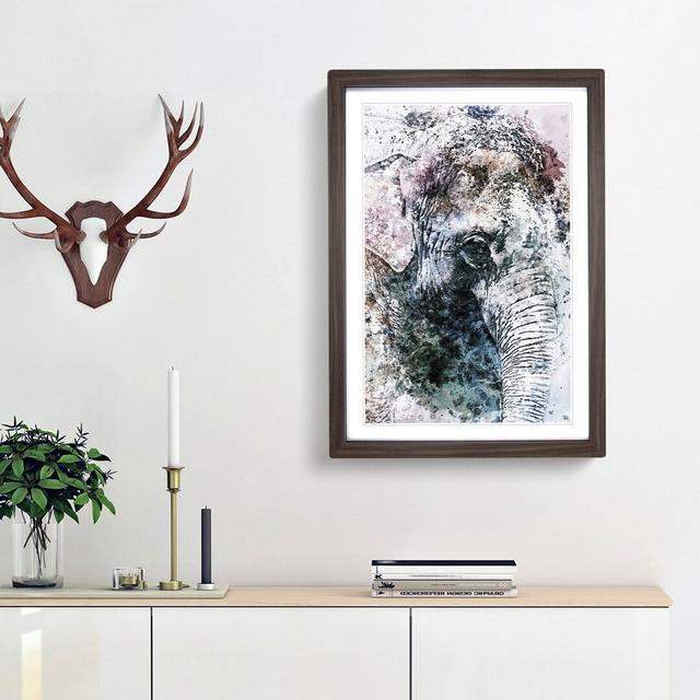 Graceful Elephant Portrait in Abstract - Picture Frame Painting Print East Urban Home Frame Option: Walnut Framed, Size: 65cm H x 48cm W x 2cm D on Productcaster.