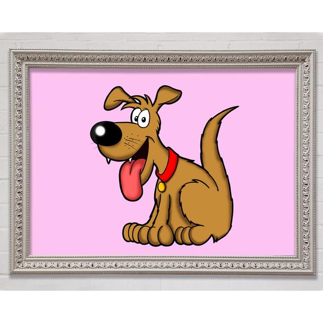 Happy Dog Cartoon With Tongue Out - Print Bright Star Size: 42cm H x 59.7cm W , Colour: Pink on Productcaster.