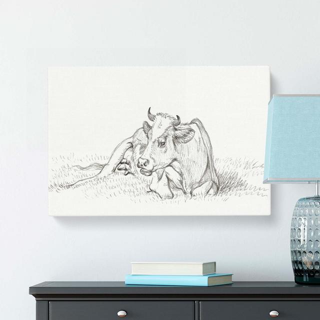 Sketch of a Resting Cow by Jean Bernard - Wrapped Canvas Drawing Print East Urban Home Size: 50cm H x 76cm W x 3cm D on Productcaster.