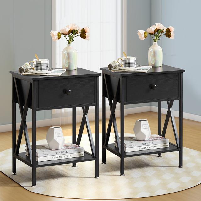 NS Bedside Table Storage Bedroom Nightstand Wooden Side Table w/ Drawer (Set of 2) Borough Wharf Colour: Black on Productcaster.