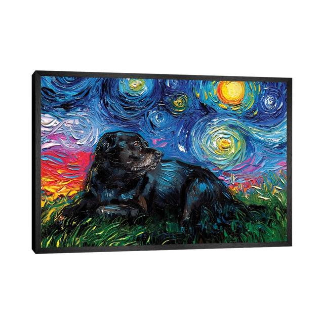 Black Labrador Night V by Aja Trier - Painting Print on Canvas Ebern Designs Size: 45.72cm H x 66.04cm W x 3.81cm D, Format: Black Framed on Productcaster.