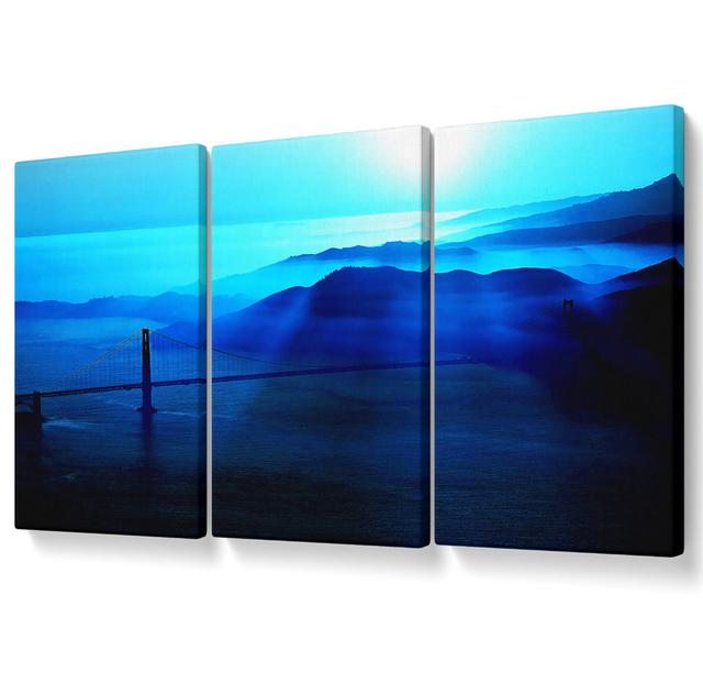 Golden Gate Bridge Morning Mist Canvas 3 Panel Set Ebern Designs Size: 121.9cm H x 243.8cm W on Productcaster.