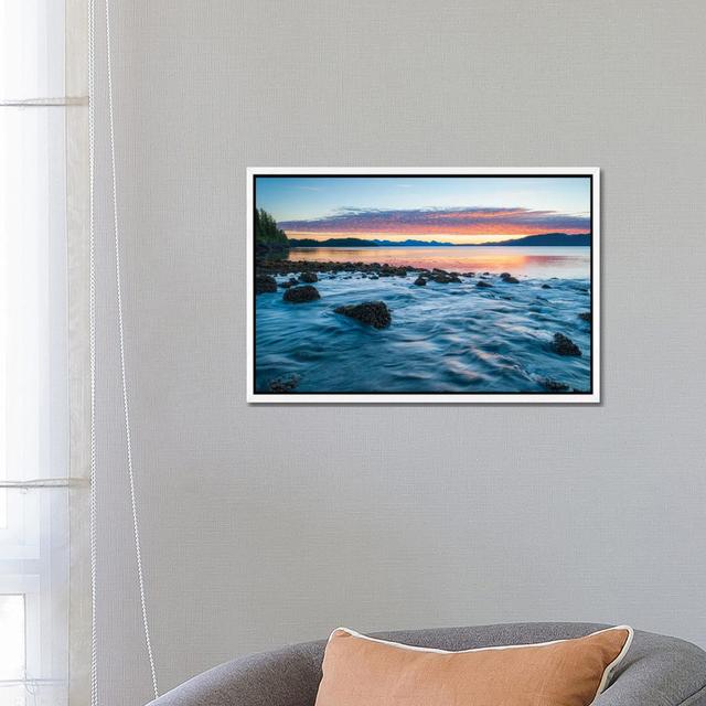 Landscape With Coastline Under Moody Sky At Sunset, British Columbia, Canada 1PC6 Highland Dunes Size: 18" H x 26" W, Format: White Framed on Productcaster.