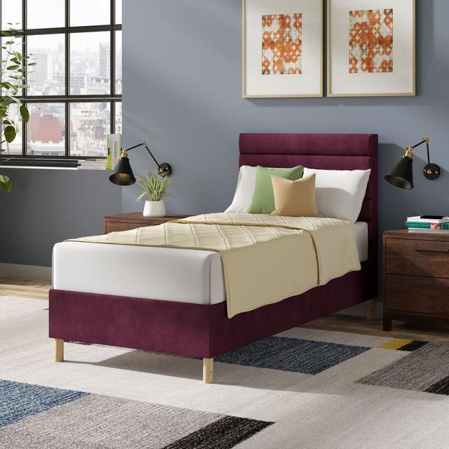 Premium Beaumere Upholstered Bed Frame Latitude Run Size: Single (3'), Upholstery Material: Wool, Upholstery Colour: Grey on Productcaster.