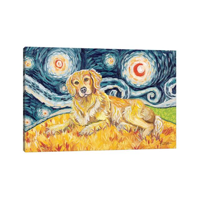 Golden Retriever On A Starry Night von Gretchen Kish Serrano - Galerie-verpackte Leinwand Giclée auf Leinwand Lark Manor Format: Leinwandbild, Größe: on Productcaster.