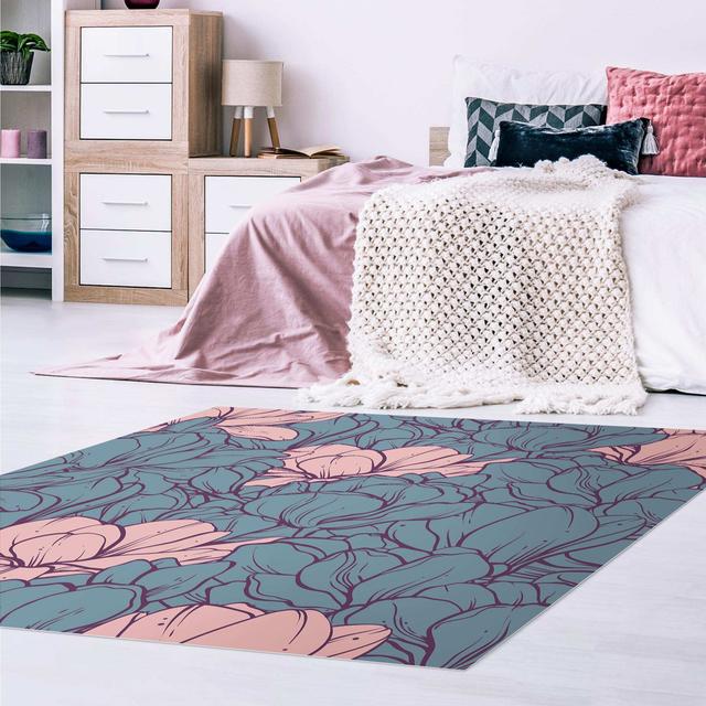 Geneviev Magnolia Sea of Flowers Dusty Pink/Petrol Indoor/Outdoor Rug East Urban Home Rug Size: Square 60cm on Productcaster.