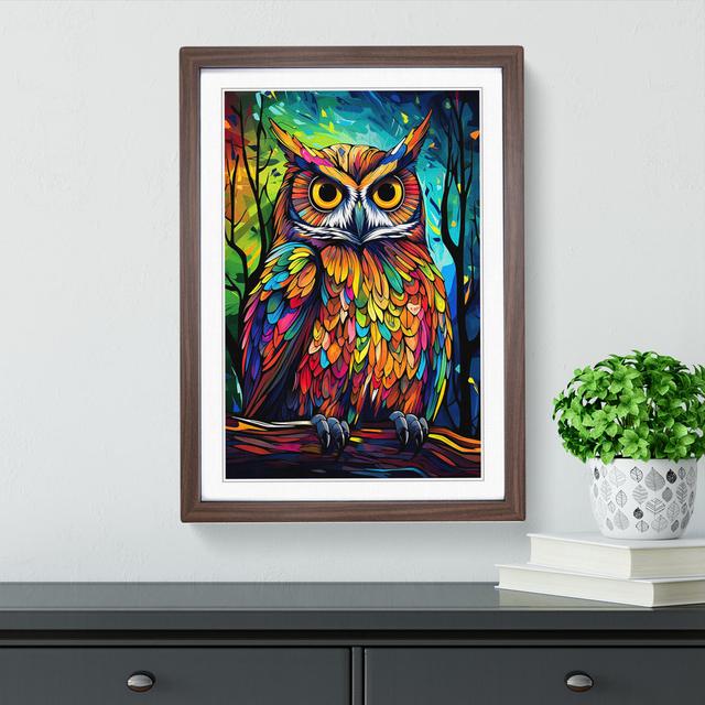 Owl Pop - Single Picture Frame Print on Wood Alpen Home Frame Colour: Walnut , Size: 46cm H x 34cm W x 2cm D on Productcaster.