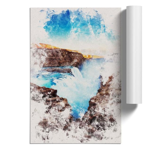 A Waterfall in Iceland - Unframed Painting East Urban Home Size: 30cm H x 21cm W x 0.1cm D on Productcaster.