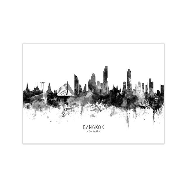 Bangkok Thailand Skyline Black White City Name by Michael Tompsett - Graphic Art Print Latitude Run Format: Unframed, Size: 60cm H x 84cm W x 1cm D on Productcaster.