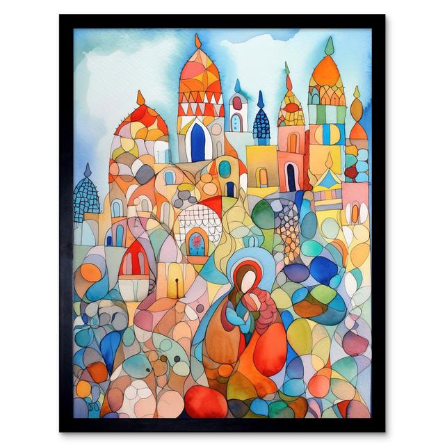 Abstract Moroccan Cityscape Folk Art Art Print Framed Poster Wall Decor 12x16 inch ClassicLiving on Productcaster.