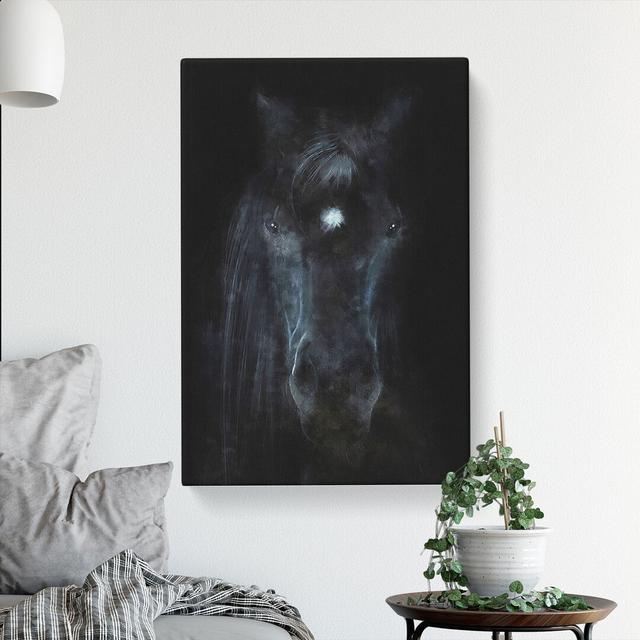 Black Horse In The Shadows - Wrapped Canvas Painting East Urban Home Size: 76cm H x 50cm W x 3cm D on Productcaster.