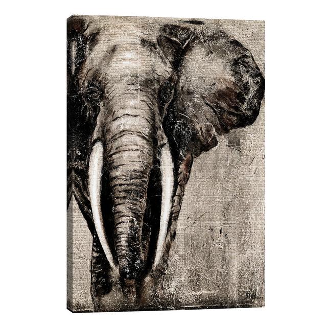 Elephant On Newspaper by Patricia Pinto - Wrapped Canvas Print Bloomsbury Market Size: 101.6cm H x 66.04cm W x 1.91cm D on Productcaster.