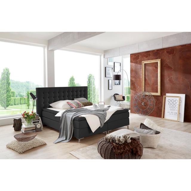 Boxspring Bed Arisdages with Topper Wade Logan Size: 180cm W x 200cm L, Colour: Black, Mattress Firmness: H3 Poket Spring Mattress on Productcaster.