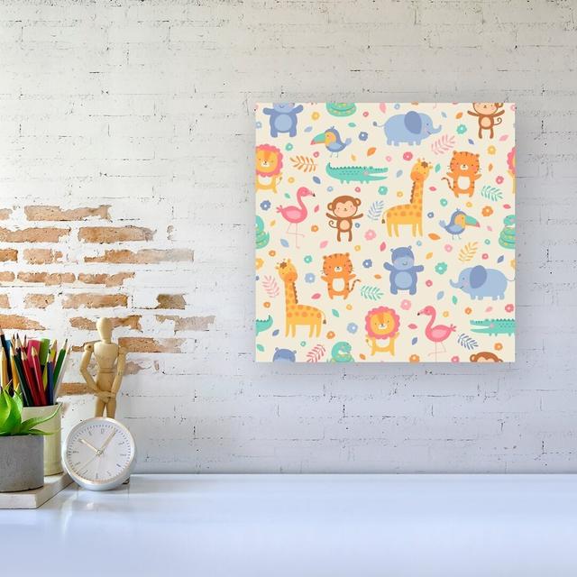 Cute Pastel Jungle Animals - Wrapped Canvas Graphic Art Happy Larry Size: 16cm H x 16cm W x 3.8cm D on Productcaster.