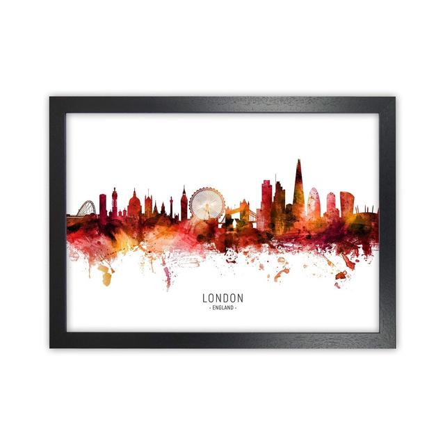 London England Skyline Red City Name by Michael Tompsett - Print Ebern Designs Size: 25cm H x 34cm W x 3cm D, Format: Black Framed on Productcaster.