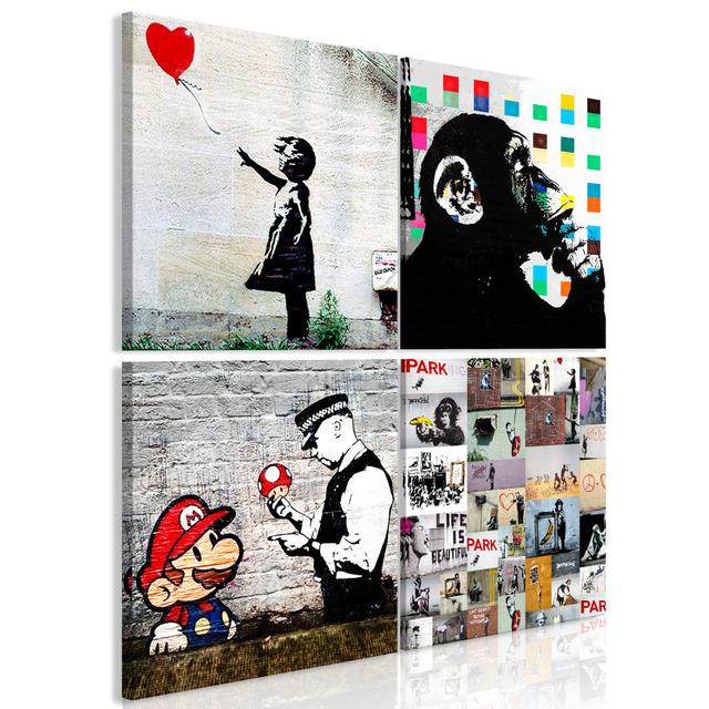 Leinwandbild Banksy Collage Artgeist Größe: 60 cm H x 60 cm B on Productcaster.