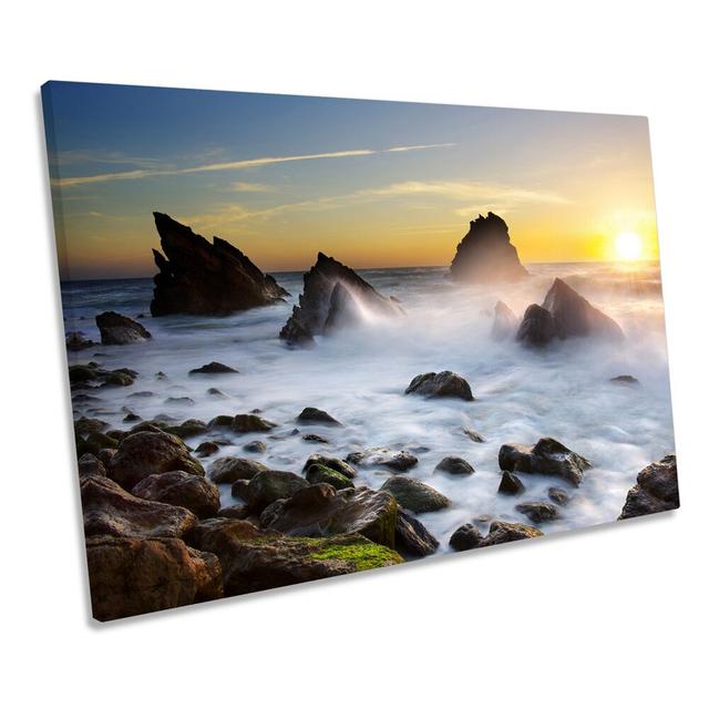 Sunset Seascape Coast Beach CANVAS WALL ART Framed Print Highland Dunes Size: 81.3cm H x 121.9cm W x 4cm D on Productcaster.