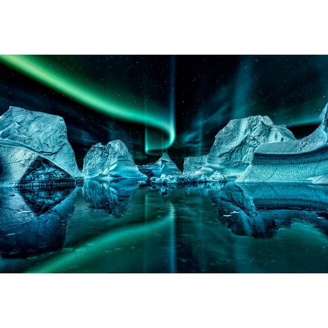 Iceberg floating in greenland fjord at night with green northern lights House of Hampton Size: 90cm H x 60cm W on Productcaster.