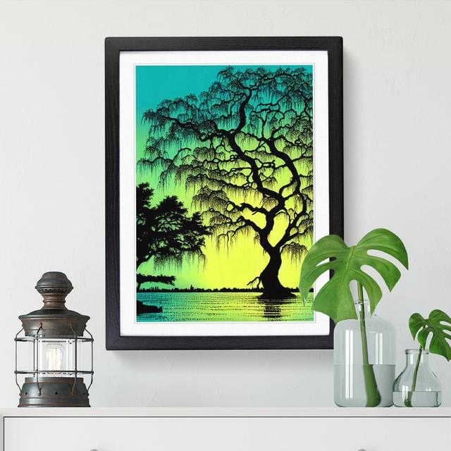 Weeping Willow Tree At Dusk - Picture Frame Print Marlow Home Co. Size: 34cm H x 25cm W x 2cm D, Frame Option: Oak on Productcaster.