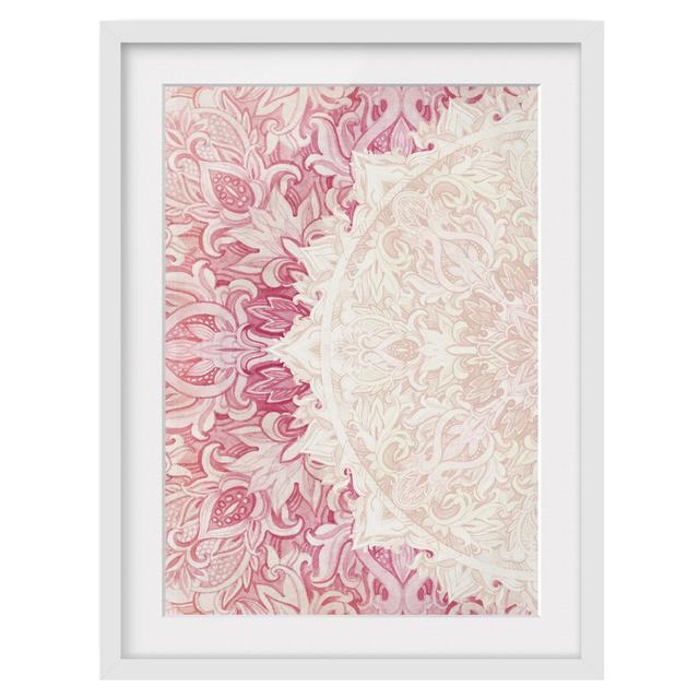 Mandala Watercolour Ornament Semicircle Beige Pink - Picture Frame Graphic Art Rosalind Wheeler Size: 40cm H x 30cm W x 2cm D, Frame Option: White on Productcaster.