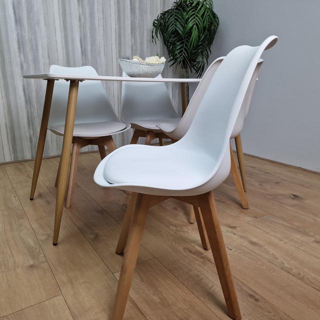 Zane 4 - Person Dining Set Hykkon Chair Colour: Grey, Table Top Colour: White on Productcaster.