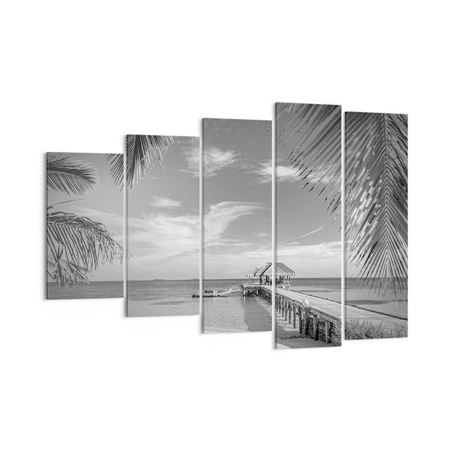 5-tlg. Leinwandbilder-Set Heavenly Beach Monochrome Haus am Meer Größe: 100 cm H x 150 cm B x 1,8 cm T on Productcaster.