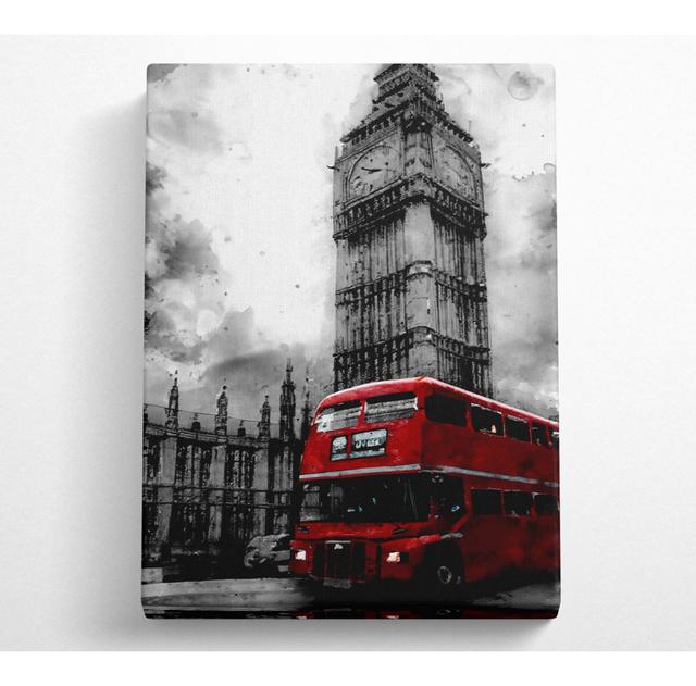 Roter Londoner Bus Big Ben B N W - Kunstdrucke auf Leinwand ClassicLiving Größe: 121,9 cm H x 81 cm B x 10 cm T on Productcaster.