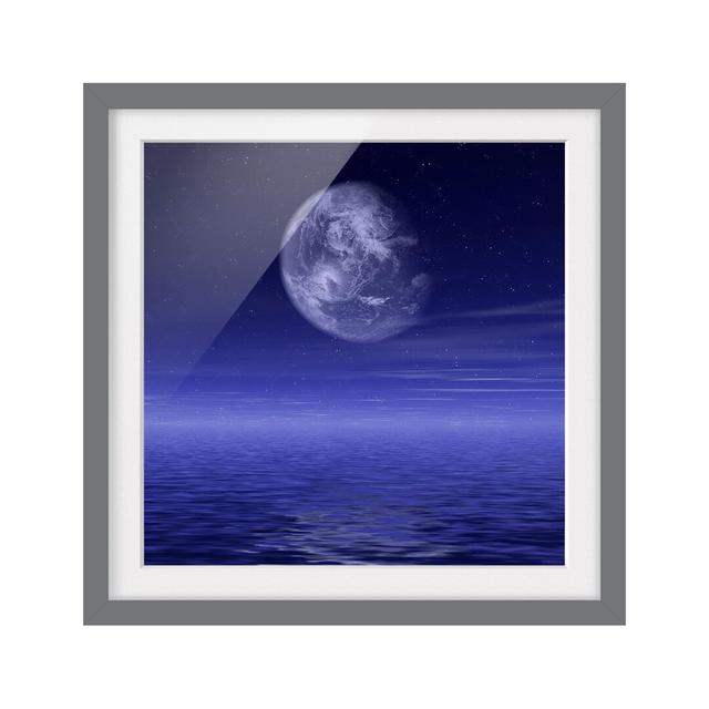 Moon and Ocean Framed Graphic Art Print East Urban Home Rahmenoptionen: Matt grey, Size: 50cm H x 50cm W on Productcaster.