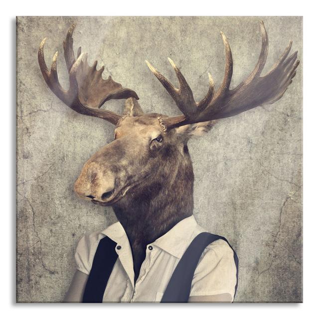 Elk Head with a Human Body - Unframed Graphic Art on Glass Happy Larry Size: 70cm H x 70cm W x 0.4cm D on Productcaster.