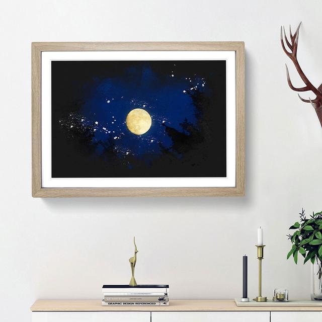 Moon Through the Trees - Picture Frame Graphic Art Print East Urban Home Size: 62cm H x 87cm W x 2cm D, Frame Option: Oak Framed on Productcaster.